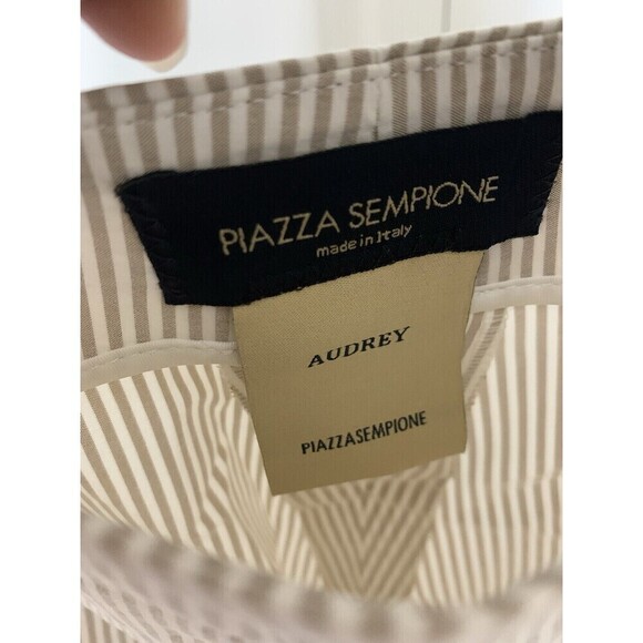 Piazza Sempione 8 US 44 IT White Champagne Striped Audrey Slit Hem Capri Pants - Picture 6 of 8